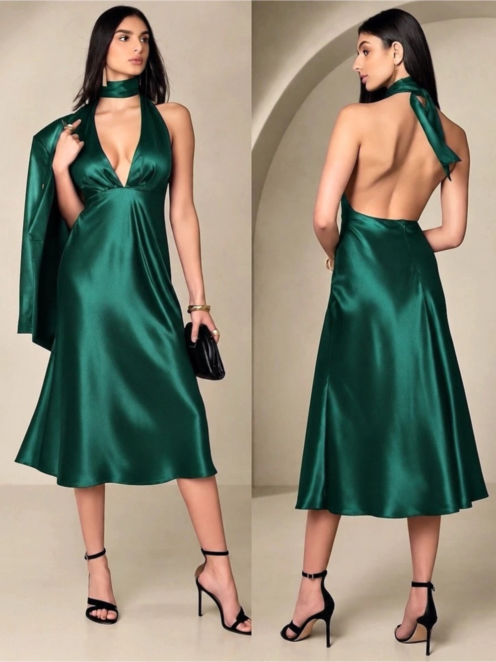 Banana Republic Celestial Silk Green Halter Backless Dress Womens Size 10
